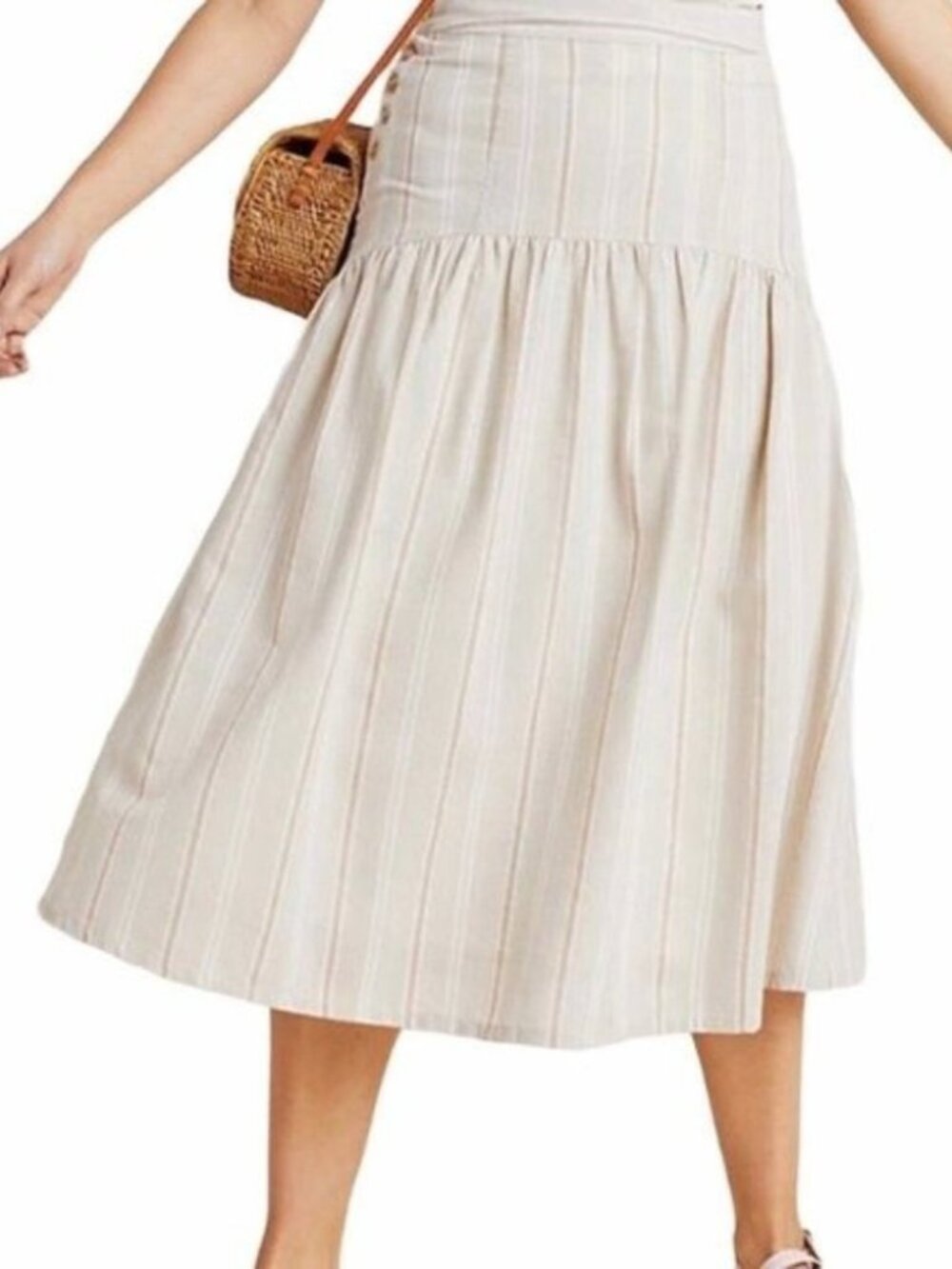 by Anthropologie Evonna striped plate midi skirt ivory Aline Size 8 EUC